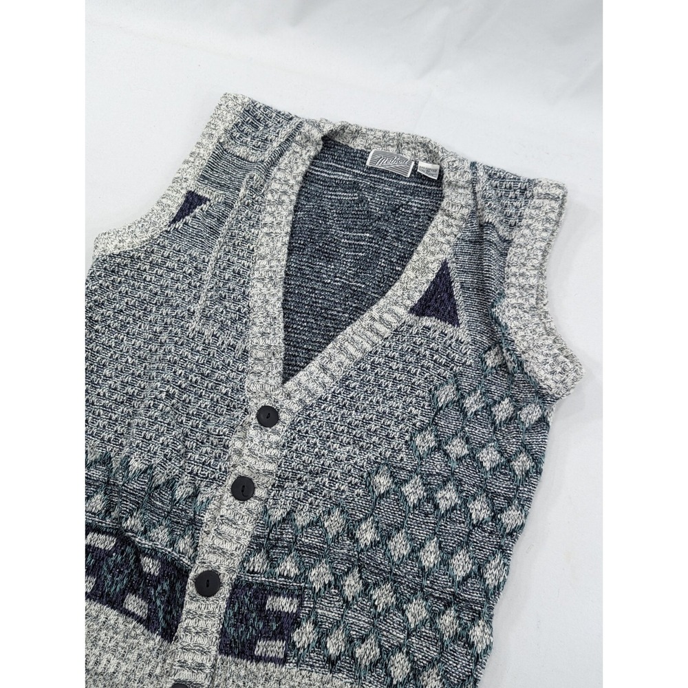 Vintage Method Sweater Vest M Silver Purple Gray Mens Knitted Pullover‎